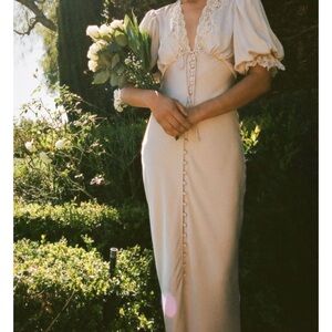 Rumored Cream Puff Sleeve V-Neck Maxi Gown
